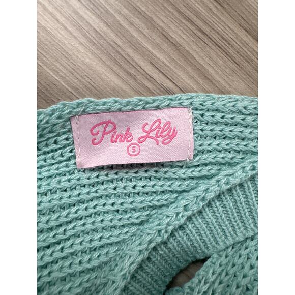 Pink Lily Aqua Twist-Front Crop Knit Top‎ Size Small - Picture 3 of 6